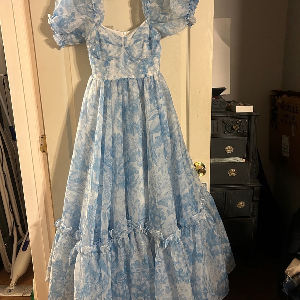 Selkie Blue Toile Floral Maxi Dress - Picture 3 of 6